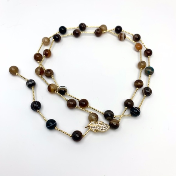 SJ PEARL NATURAL AGATES GEMSTONE FASHION NECKLACE - Picture 9 of 15